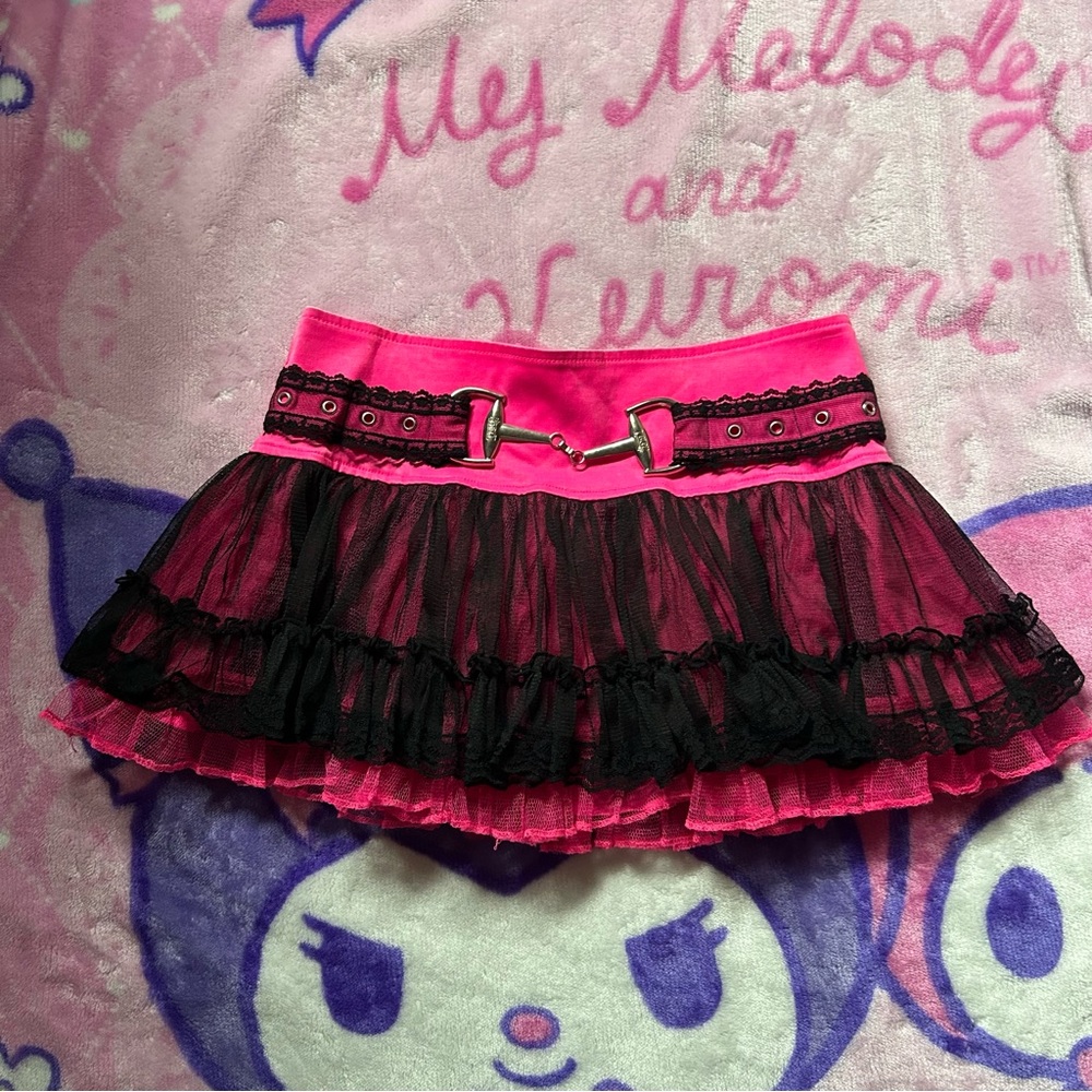 Tripp NYC Pink Bubble Mini Skirt with Ruffled Embellishments